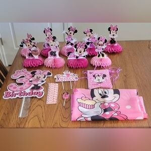 Minnie Mouse Pink 3rd Birthday Party Supplies Set
